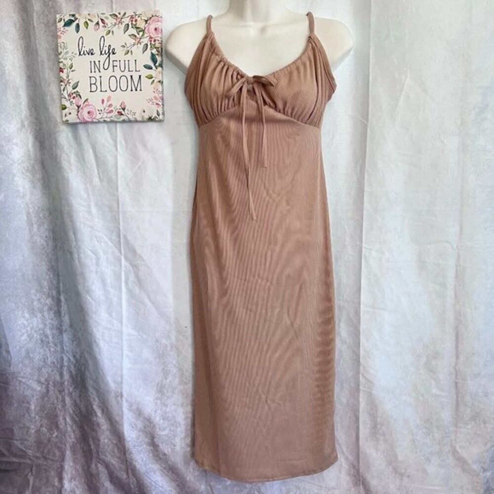 LIVI by Olivia Rae Ribbed Front Tie Tan Cream Dress Size S
